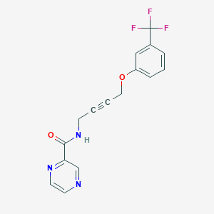 molecular formula C16H12F3N3O2 B2579712 N-(4-(3-(三氟甲基)苯氧基)丁-2-炔-1-基)吡嗪-2-甲酰胺 CAS No. 1421513-12-3