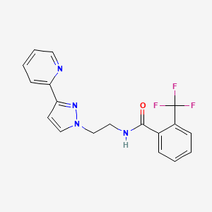 molecular formula C18H15F3N4O B2579720 N-(2-(3-(pyridin-2-yl)-1H-pyrazol-1-yl)ethyl)-2-(trifluoromethyl)benzamide CAS No. 1448051-18-0