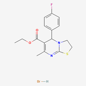 molecular formula C16H18BrFN2O2S B2579721 Ethyl 5-(4-fluorophenyl)-7-methyl-3,5-dihydro-2H-[1,3]thiazolo[3,2-a]pyrimidine-6-carboxylate;hydrobromide CAS No. 477709-42-5