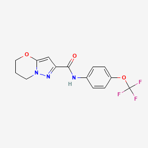 molecular formula C14H12F3N3O3 B2579741 N-(4-(trifluoromethoxy)phenyl)-6,7-dihydro-5H-pyrazolo[5,1-b][1,3]oxazine-2-carboxamide CAS No. 1428374-36-0