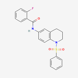 molecular formula C22H19FN2O3S B2579750 N-[1-(benzenesulfonyl)-3,4-dihydro-2H-quinolin-6-yl]-2-fluorobenzamide CAS No. 941961-06-4