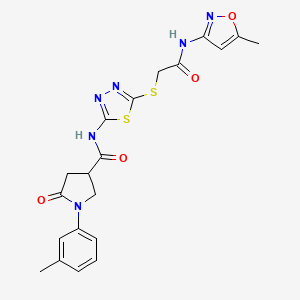 molecular formula C20H20N6O4S2 B2579756 N-(5-((2-((5-甲基异恶唑-3-基)氨基)-2-氧代乙基)硫代)-1,3,4-噻二唑-2-基)-5-氧代-1-(间甲苯基)吡咯烷-3-甲酰胺 CAS No. 872595-03-4
