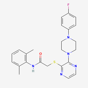 molecular formula C24H26FN5OS B2579784 1-[3-(phenylthio)pyrazin-2-yl]-N-(tetrahydrofuran-2-ylmethyl)piperidine-3-carboxamide CAS No. 1029744-27-1