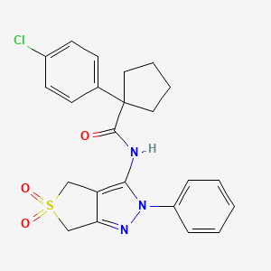 molecular formula C23H22ClN3O3S B2579789 1-(4-chlorophenyl)-N-(5,5-dioxido-2-phenyl-4,6-dihydro-2H-thieno[3,4-c]pyrazol-3-yl)cyclopentanecarboxamide CAS No. 681266-29-5