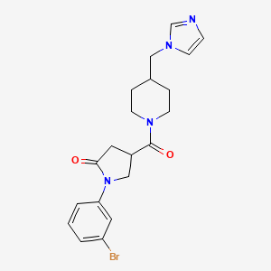 molecular formula C20H23BrN4O2 B2579792 4-(4-((1H-imidazol-1-yl)methyl)piperidine-1-carbonyl)-1-(3-bromophenyl)pyrrolidin-2-one CAS No. 1351609-46-5