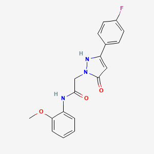 molecular formula C18H16FN3O3 B2579793 2-(3-(4-fluorophenyl)-5-oxo-2,5-dihydro-1H-pyrazol-1-yl)-N-(2-methoxyphenyl)acetamide CAS No. 1251585-65-5