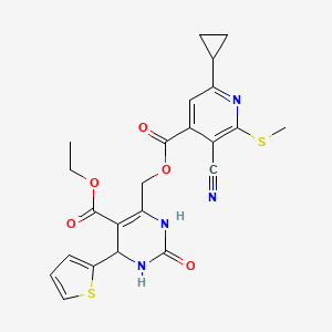 molecular formula C23H22N4O5S2 B2579805 Ethyl 6-{[3-cyano-6-cyclopropyl-2-(methylsulfanyl)pyridine-4-carbonyloxy]methyl}-2-oxo-4-(thiophen-2-yl)-1,2,3,4-tetrahydropyrimidine-5-carboxylate CAS No. 1147278-47-4