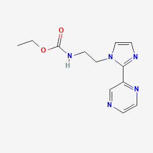 molecular formula C12H15N5O2 B2579814 乙基（2-（2-（吡嗪-2-基）-1H-咪唑-1-基）乙基）氨基甲酸酯 CAS No. 2034476-57-6