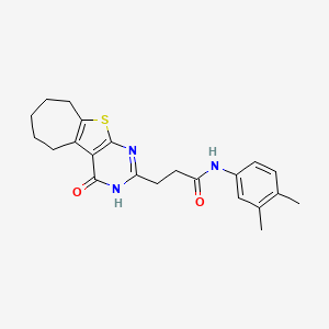 molecular formula C22H25N3O2S B2579823 N-(3,4-dimethylphenyl)-3-(4-oxo-3,5,6,7,8,9-hexahydro-4H-cyclohepta[4,5]thieno[2,3-d]pyrimidin-2-yl)propanamide CAS No. 950414-17-2