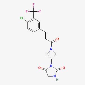molecular formula C16H15ClF3N3O3 B2579830 3-(1-(3-(4-Chloro-3-(trifluoromethyl)phenyl)propanoyl)azetidin-3-yl)imidazolidine-2,4-dione CAS No. 2034364-43-5