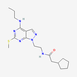 molecular formula C18H28N6OS B2579837 2-环戊基-N-(2-(6-(甲硫基)-4-(丙氨基)-1H-吡唑并[3,4-d]嘧啶-1-基)乙基)乙酰胺 CAS No. 946363-86-6