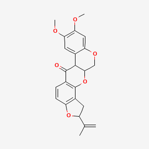 molecular formula C23H22O6 B2579838 [1]Benzopyrano[3,4-b]furo[2,3-h][1]benzopyran-6(6aH)-one, 1,2,12,12a-tetrahydro-8,9-dimethoxy-2-(1-methylethenyl)-, [2R-(2alpha,6aalpha,12aalpha)]- CAS No. 12679-58-2; 83-79-4