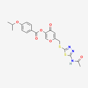 molecular formula C20H19N3O6S2 B2579845 6-(((5-acetamido-1,3,4-thiadiazol-2-yl)thio)methyl)-4-oxo-4H-pyran-3-yl 4-isopropoxybenzoate CAS No. 896014-63-4