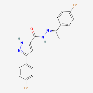molecular formula C18H14Br2N4O B2579853 (E)-3-(4-bromophenyl)-N'-(1-(4-bromophenyl)ethylidene)-1H-pyrazole-5-carbohydrazide CAS No. 1285541-10-7
