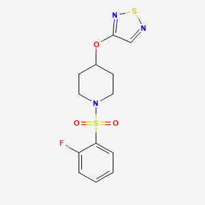 molecular formula C13H14FN3O3S2 B2579854 1-(2-Fluorobenzenesulfonyl)-4-(1,2,5-thiadiazol-3-yloxy)piperidine CAS No. 2097923-28-7