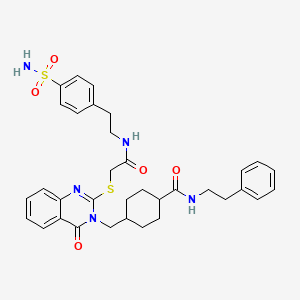 molecular formula C34H39N5O5S2 B2579872 4-((4-oxo-2-((2-oxo-2-((4-sulfamoylphenethyl)amino)ethyl)thio)quinazolin-3(4H)-yl)methyl)-N-phenethylcyclohexanecarboxamide CAS No. 689227-35-8