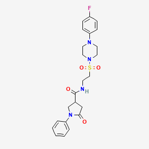 molecular formula C23H27FN4O4S B2579892 N-(2-((4-(4-fluorophenyl)piperazin-1-yl)sulfonyl)ethyl)-5-oxo-1-phenylpyrrolidine-3-carboxamide CAS No. 933217-54-0