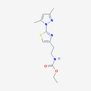molecular formula C13H18N4O2S B2579898 ethyl (2-(2-(3,5-dimethyl-1H-pyrazol-1-yl)thiazol-4-yl)ethyl)carbamate CAS No. 1421498-83-0