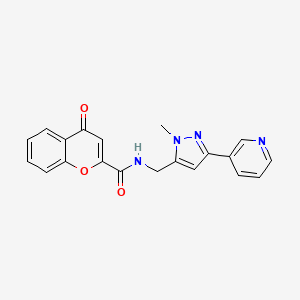 molecular formula C20H16N4O3 B2579900 N-((1-methyl-3-(pyridin-3-yl)-1H-pyrazol-5-yl)methyl)-4-oxo-4H-chromene-2-carboxamide CAS No. 2034325-70-5