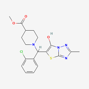 molecular formula C19H21ClN4O3S B2579913 Methyl 1-((2-chlorophenyl)(6-hydroxy-2-methylthiazolo[3,2-b][1,2,4]triazol-5-yl)methyl)piperidine-4-carboxylate CAS No. 869343-13-5