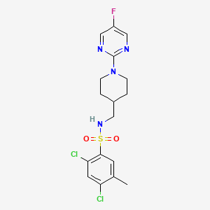molecular formula C17H19Cl2FN4O2S B2579915 2,4-dichloro-N-((1-(5-fluoropyrimidin-2-yl)piperidin-4-yl)methyl)-5-methylbenzenesulfonamide CAS No. 2034229-87-1