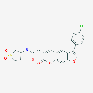 molecular formula C25H22ClNO6S B257993 2-[3-(4-chlorophenyl)-5-methyl-7-oxo-7H-furo[3,2-g]chromen-6-yl]-N-(1,1-dioxidotetrahydro-3-thienyl)-N-methylacetamide 