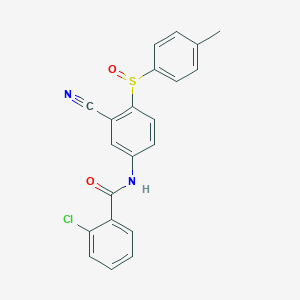 molecular formula C21H15ClN2O2S B2579931 2-chloro-N-{3-cyano-4-[(4-methylphenyl)sulfinyl]phenyl}benzenecarboxamide CAS No. 477709-94-7