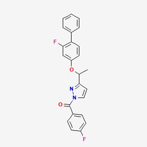 molecular formula C24H18F2N2O2 B2579942 (3-{1-[(2-fluoro[1,1'-biphenyl]-4-yl)oxy]ethyl}-1H-pyrazol-1-yl)(4-fluorophenyl)methanone CAS No. 477709-66-3