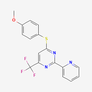 molecular formula C17H12F3N3OS B2579958 Methyl 4-{[2-(2-pyridinyl)-6-(trifluoromethyl)-4-pyrimidinyl]sulfanyl}phenyl ether CAS No. 338418-07-8