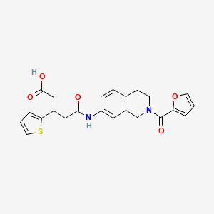 molecular formula C23H22N2O5S B2579960 5-((2-(Furan-2-carbonyl)-1,2,3,4-tetrahydroisoquinolin-7-yl)amino)-5-oxo-3-(thiophen-2-yl)pentanoic acid CAS No. 1428379-85-4