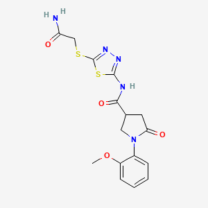 molecular formula C16H17N5O4S2 B2579985 N-(5-((2-amino-2-oxoethyl)thio)-1,3,4-thiadiazol-2-yl)-1-(2-methoxyphenyl)-5-oxopyrrolidine-3-carboxamide CAS No. 894038-41-6
