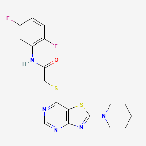 molecular formula C18H17F2N5OS2 B2579991 N-(2,5-二氟苯基)-2-((2-(哌啶-1-基)噻唑并[4,5-d]嘧啶-7-基)硫代)乙酰胺 CAS No. 1189723-13-4
