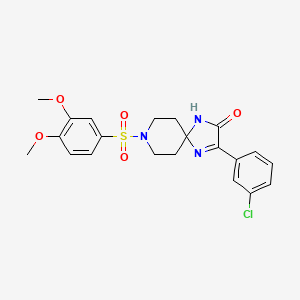 molecular formula C21H22ClN3O5S B2579994 3-(3-Chlorophenyl)-8-((3,4-dimethoxyphenyl)sulfonyl)-1,4,8-triazaspiro[4.5]dec-3-en-2-one CAS No. 1185171-93-0