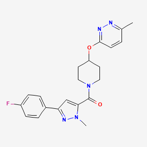 molecular formula C21H22FN5O2 B2580005 (3-(4-氟苯基)-1-甲基-1H-吡唑-5-基)(4-((6-甲基吡哒嗪-3-基)氧代)哌啶-1-基)甲苯酮 CAS No. 1797187-02-0