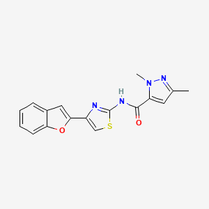molecular formula C17H14N4O2S B2580023 N-(4-(苯并呋喃-2-基)噻唑-2-基)-1,3-二甲基-1H-吡唑-5-甲酰胺 CAS No. 1013811-50-1