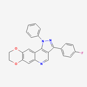 molecular formula C24H16FN3O2 B2580040 3-(4-fluorophenyl)-1-phenyl-8,9-dihydro-1H-[1,4]dioxino[2,3-g]pyrazolo[4,3-c]quinoline CAS No. 901021-15-6