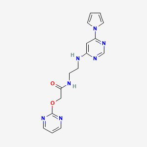 molecular formula C16H17N7O2 B2580041 N-(2-((6-(1H-pyrrol-1-yl)pyrimidin-4-yl)amino)ethyl)-2-(pyrimidin-2-yloxy)acetamide CAS No. 1421530-19-9