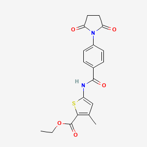 molecular formula C19H18N2O5S B2580045 Ethyl 5-(4-(2,5-dioxopyrrolidin-1-yl)benzamido)-3-methylthiophene-2-carboxylate CAS No. 477567-89-8