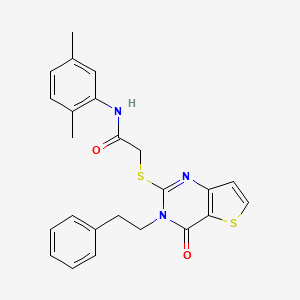 molecular formula C24H23N3O2S2 B2580057 N-(2,5-dimethylphenyl)-2-((4-oxo-3-phenethyl-3,4-dihydrothieno[3,2-d]pyrimidin-2-yl)thio)acetamide CAS No. 1795483-10-1