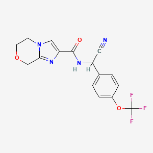 molecular formula C16H13F3N4O3 B2580070 N-[Cyano-[4-(trifluoromethoxy)phenyl]methyl]-6,8-dihydro-5H-imidazo[2,1-c][1,4]oxazine-2-carboxamide CAS No. 2193021-68-8