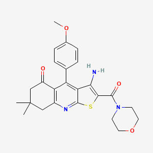 molecular formula C25H27N3O4S B2580071 3-Amino-4-(4-methoxyphenyl)-7,7-dimethyl-2-(morpholine-4-carbonyl)-6,8-dihydrothieno[2,3-b]quinolin-5-one CAS No. 670271-33-7