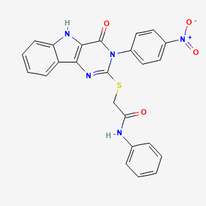 2-((3-(4-nitrophenyl)-4-oxo-4,5-dihydro-3H-pyrimido[5,4-b]indol-2-yl)thio)-N-phenylacetamide