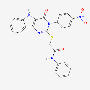 molecular formula C24H17N5O4S B2580075 2-((3-(4-Nitrophenyl)-4-oxo-4,5-dihydro-3H-pyrimido[5,4-b]indol-2-yl)thio)-N-phenylacetamid CAS No. 536716-77-5