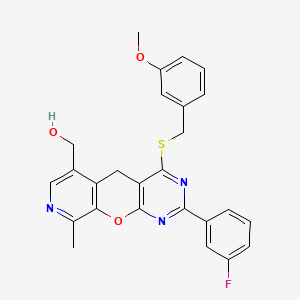 molecular formula C26H22FN3O3S B2580095 (2-(3-fluorophenyl)-4-((3-methoxybenzyl)thio)-9-methyl-5H-pyrido[4',3':5,6]pyrano[2,3-d]pyrimidin-6-yl)methanol CAS No. 892416-03-4
