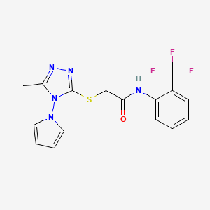 molecular formula C16H14F3N5OS B2580114 2-[(5-methyl-4-pyrrol-1-yl-1,2,4-triazol-3-yl)sulfanyl]-N-[2-(trifluoromethyl)phenyl]acetamide CAS No. 896298-96-7