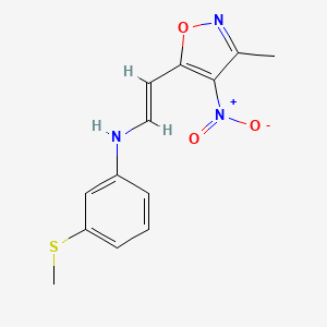 molecular formula C13H13N3O3S B2580119 N-[(E)-2-(3-甲基-4-硝基-1,2-噁唑-5-基)乙烯基]-3-(甲硫基)苯胺 CAS No. 240799-82-0