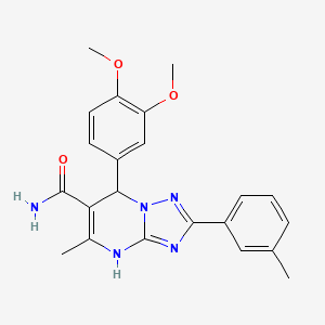 molecular formula C22H23N5O3 B2580127 7-(3,4-Dimethoxyphenyl)-5-methyl-2-(3-methylphenyl)-4,7-dihydro[1,2,4]triazolo[1,5-a]pyrimidine-6-carboxamide CAS No. 538317-47-4