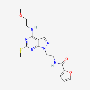 molecular formula C16H20N6O3S B2580133 N-(2-(4-((2-甲氧基乙基)氨基)-6-(甲硫基)-1H-吡唑并[3,4-d]嘧啶-1-基)乙基)呋喃-2-甲酰胺 CAS No. 941941-98-6