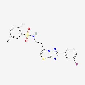 molecular formula C20H19FN4O2S2 B2580136 N-(2-(2-(3-fluorophenyl)thiazolo[3,2-b][1,2,4]triazol-6-yl)ethyl)-2,5-dimethylbenzenesulfonamide CAS No. 946358-25-4