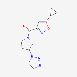 molecular formula C13H15N5O2 B2580138 (3-(1H-1,2,3-triazol-1-yl)pyrrolidin-1-yl)(5-cyclopropylisoxazol-3-yl)methanone CAS No. 1788784-98-4